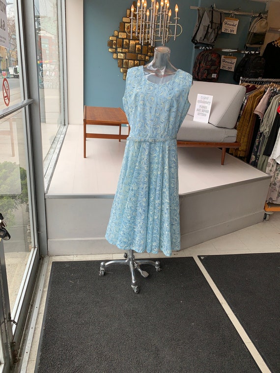 1950's Blue Flocked Velvet Vintage Dress XL