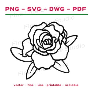 Rose Line Art Floral Design instant download, rose outline, cricut file, botanical svg, floral svg, rose svg, rose png, printable hand drawn