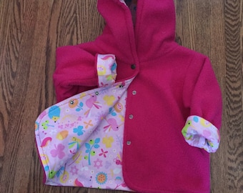 POLAR FLEECE JACKETS, hooded, reversible jackets reverse to a cotton print. age 1-2