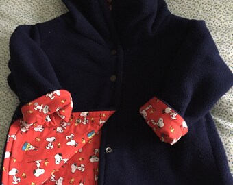 POLAR FLEECE JACKETS, hooded, reversible jackets reverse to a cotton print. ages 1-2 and 2-4