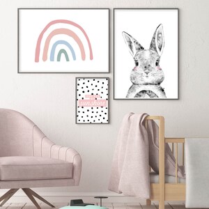 Juego de 3 láminas para dormitorio de niñas, láminas de arcoíris para guardería, decoración de guardería, láminas infantiles, láminas para guardería, láminas infantiles, decoración de sala de juegos