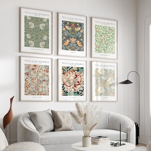 Conjunto de 6 láminas artísticas de William Morris, láminas de William Morris, arte mural de William Morris, láminas de arte mural de galería de William Morris, arte de exposición