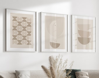 Beige Wall Art Prints In Set of 3, Minimalist Style Neutral Colours, Beige Arches, Geometric Abstract Posters, Living room Wall Decor Prints