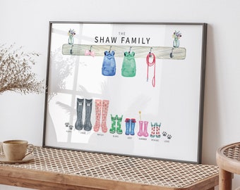 Personalised Family Print, Family Gift, Welly Print, New Home Gift, Welly Boot Family, Wellies Print, Personalised Print, Birthday Gift