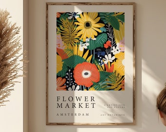 Flower Market Print, Botanical Wall Art Print, Flower Market Amsterdam Print, Modern Floral Art Poster, Living Room Decor, Bedroom Wall