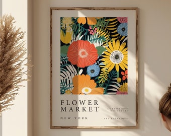 Blumenmarkt-Druck, Botanische Wandkunst, Blumenmarkt New York Druck, Moderne Blumenkunst Poster, Wohnzimmerdekor, Schlafzimmerwand