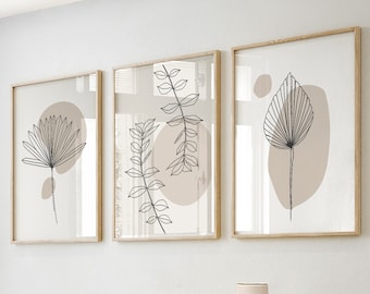 Botanical Wall Art Prints in Set of 3, Neutral Wall Prints, Plant Wall Art, Botanical Art, Minimalist Wall Art, Natural Wall Prints, Nature