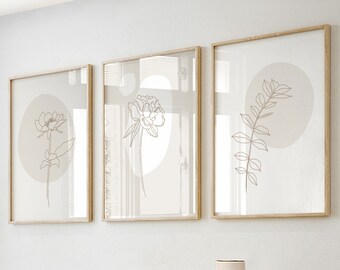 Botanical Wall Art Prints in Set of 3, Neutral Wall Prints, Plant Wall Art, Botanical Art, Minimalist Wall Art, Natural Wall Prints, Nature