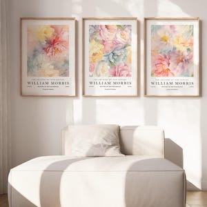 William Morris Set of 3 Art Prints, William Morris Print, William Morris Wall Art, William Morris Gallery Wall Art Prints Pastel Peony Print