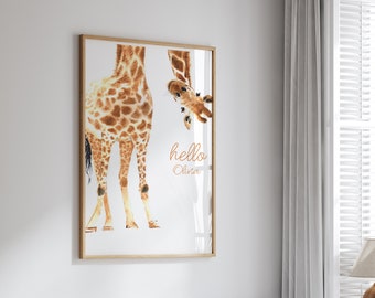 Personalized Giraffe Nursery Print: Safari Animal Wall Art