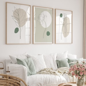 Set of 3 Wall Prints, Green Wall Art, Sage Green Wall Prints, Beige Wall Prints, Botanical Prints, Sage Green Beige, Natural Wall Decor