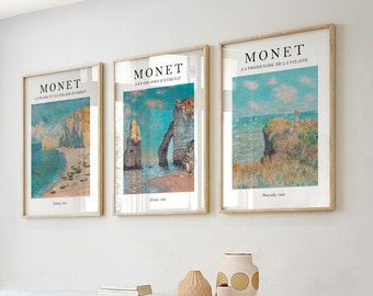 Claude Monet Wall Art Prints in a Set of 3, Beach Posters, Monet Abstract Wall Art, Living Room Home Decor, Monet Gallery Wall Art Prints