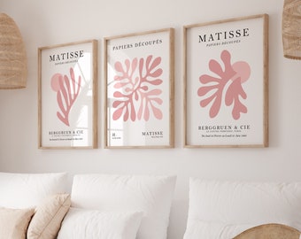 Juego de 3 láminas de Matisse en rosa, Matisse rosa ruborizado, lámina de Henri Matisse, juego de pósteres para dormitorio, póster de exposición, láminas en rosa pastel