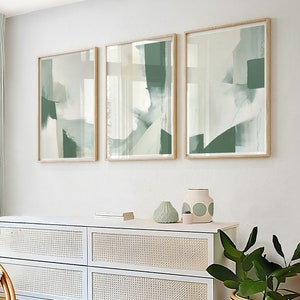 Saliegroene muurkunst wordt afgedrukt in set van 3, groene abstracte muurkunst, moderne kunst, saliegroene muurkunst, groen huisdecor, groen woonkamerdecor
