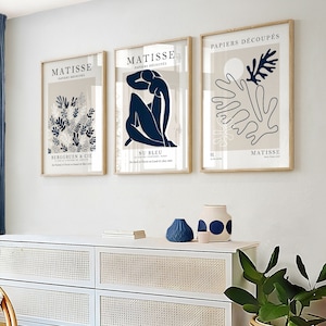 Matisse Print, Navy Henri Matisse Wall Art, Set of 3 Prints, Blue Prints Set, Home Decor, Matisse Art Poster, Matisse Prints, Navy Blue Wall