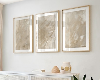 Impressões de arte com textura abstrata bege: decoração neutra para casa, conjunto de 3