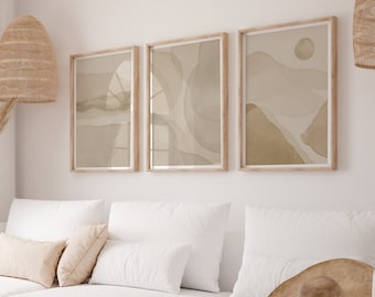 Conjunto de impressões de arte abstrata bege: decoração neutra para casa