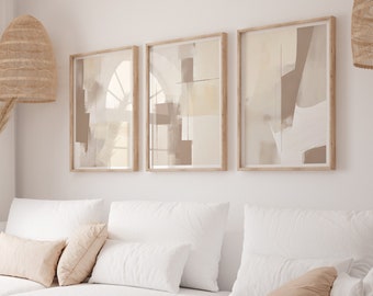 Beige väggkonsttryck i set om 3, Neutrala väggtryck, Neutral väggkonst, Väggdekor, Beige, Taupe, Väggkonst, Abstrakt konst, Vardagsrumskonst