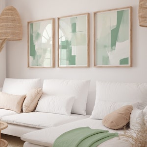 Saliegroene muurkunst wordt afgedrukt in set van 3, groene abstracte muurkunst, moderne kunst, saliegroene muurkunst, groen huisdecor, groen woonkamerdecor