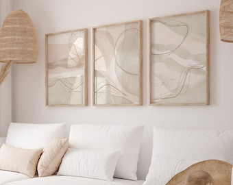 Beige and Rose Gold Wall Art Prints Set of 3, Neutral Abstract Art Prints, Neutral Wall Prints, Home Decor, Living room Wall Decor