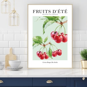 Wydruk z gałęzi wiśni, plakat artystyczny, wydruk artystyczny na ścianę kuchenną, wydruki do wystroju wnętrz, ściana galerii, wydruki do salonu, wydruk z owocami wiśni