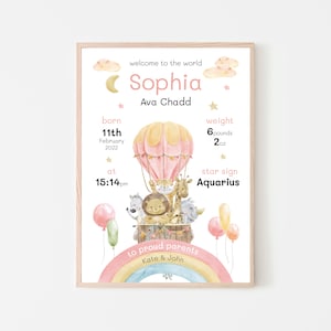 New Baby Girl Gift, New Baby Gift Personalised, New Baby Print, Christening Gift, Birth Details Print, Birth Stats, Rainbow Nursery Decor