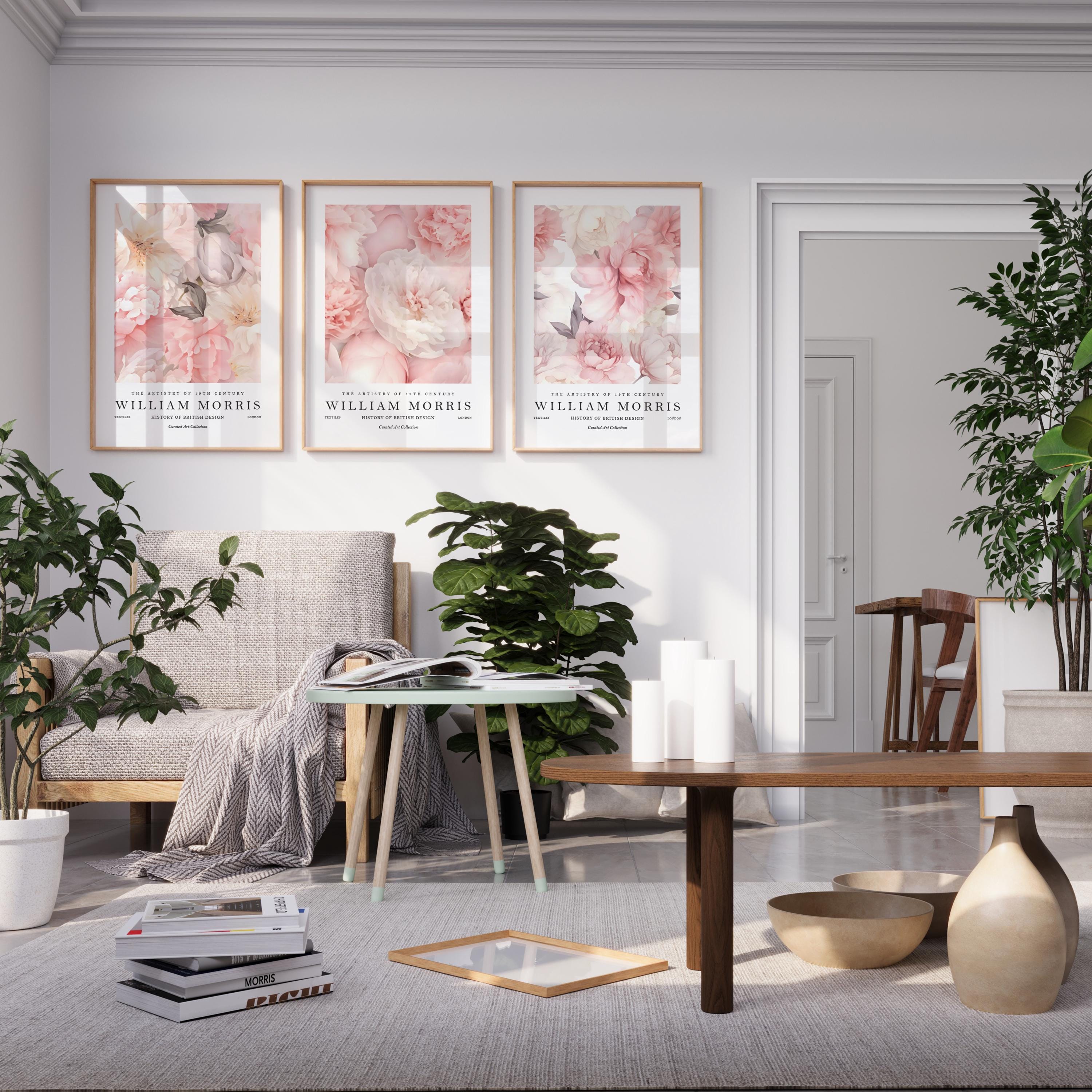 William Morris Pastel Pink Peony Wall Art Set of 3 – Vintage Botanical ...