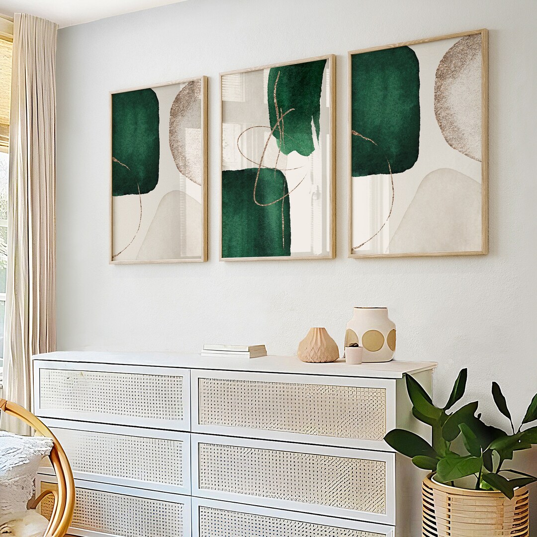 Green Gold Wall Art Prints in a Set of 3 Emerald Green Wall Etsy UK