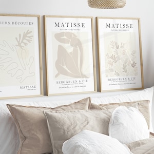 Beige Henri Matisse Wall Art Set of 3 Prints, Neutral Home Decor, Brown Prints Set, Matisse Art Poster, Matisse Prints