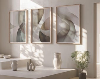 Impressões de arte de parede bege, impressões de arte de parede neutras, conjunto de 3 impressões de parede, arte de parede neutra, decoração de parede, bege, cinza-claro, arte de parede, arte abstrata
