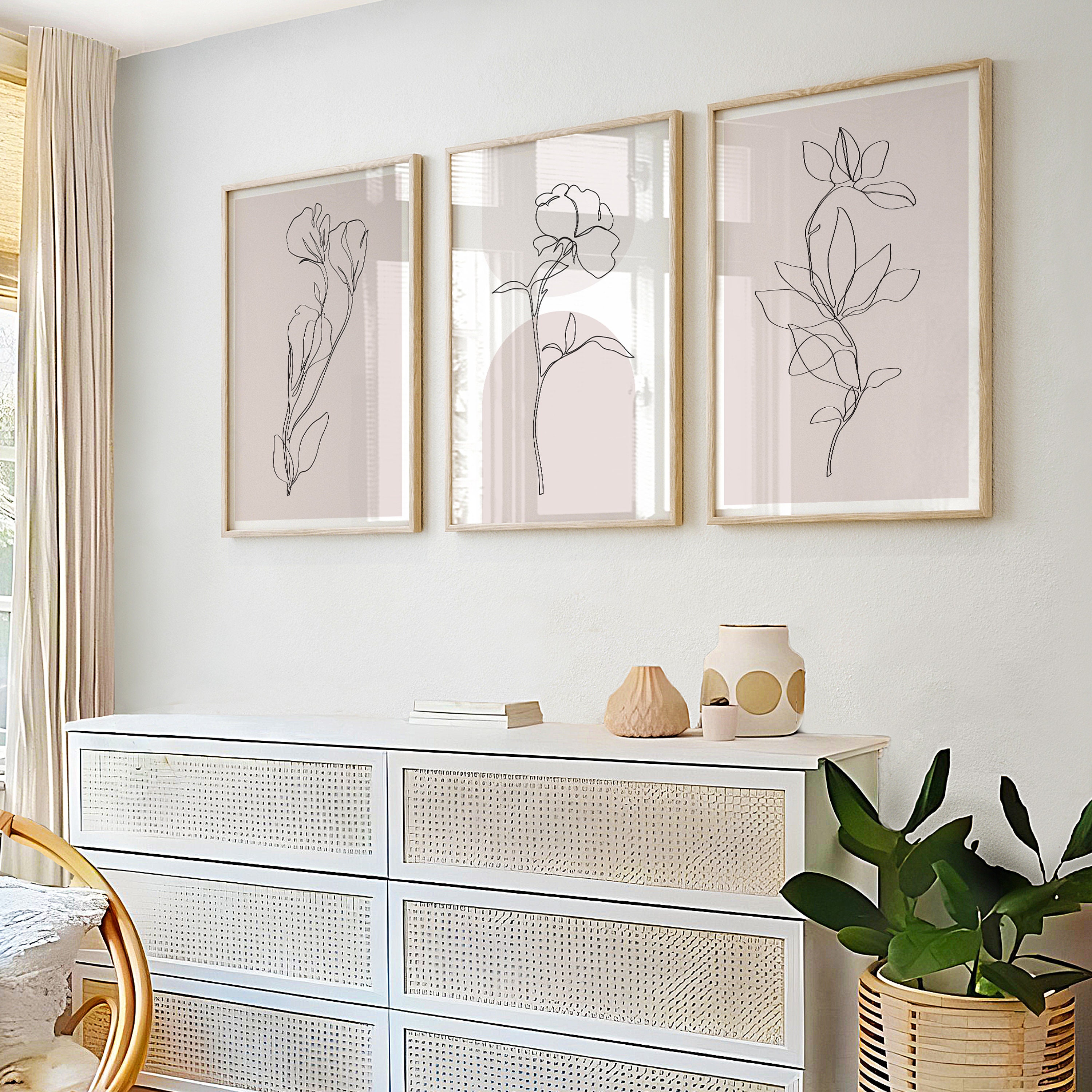 Pink Wall Art Prints in Set of 3, Botanical Wall Decor, Plant Wall Art ...