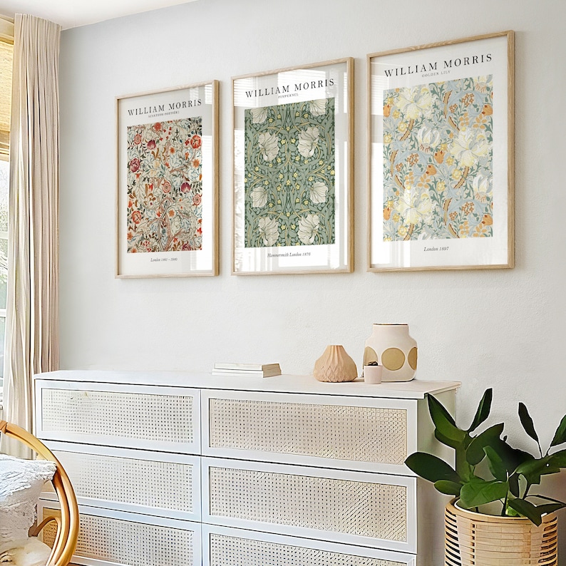 William Morris Set of 3 Art Prints, William Morris Print, William Morris Wall Art, William Morris Gallery Wall Art Prints, Exhibition Art
