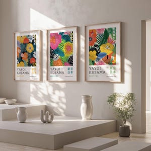 Yayoi Kusama Print in Set of 3, Japanese Wall Art, Kusama Inspired Art, Yayoi Kusama Wall Art Print, Japanese Art, Gallery Poster, Asian Art