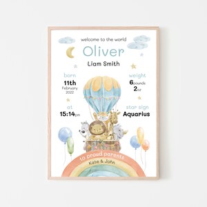 New Baby Boy Gift, New Baby Gift Personalised, New Baby Print, Christening Gift, Birth Details Print, Birth Stats, Rainbow Nursery Decor