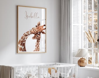 Giraffe Nursery Print, Giraffe Art, Giraffe Animal Decor, Giraffe Nursery Wall Art, Personalised Name Nursery Safari Prints, Giraffe Prints