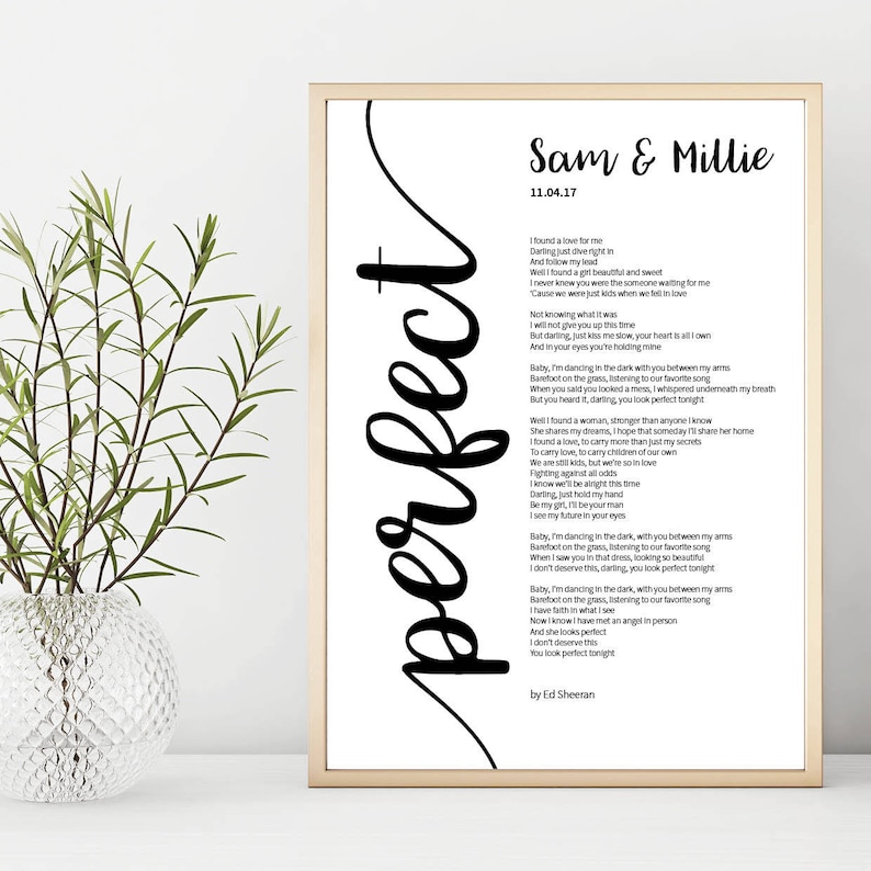 Ed Sheeran 'perfect' Song Lyrics Print Personalised - Etsy UK