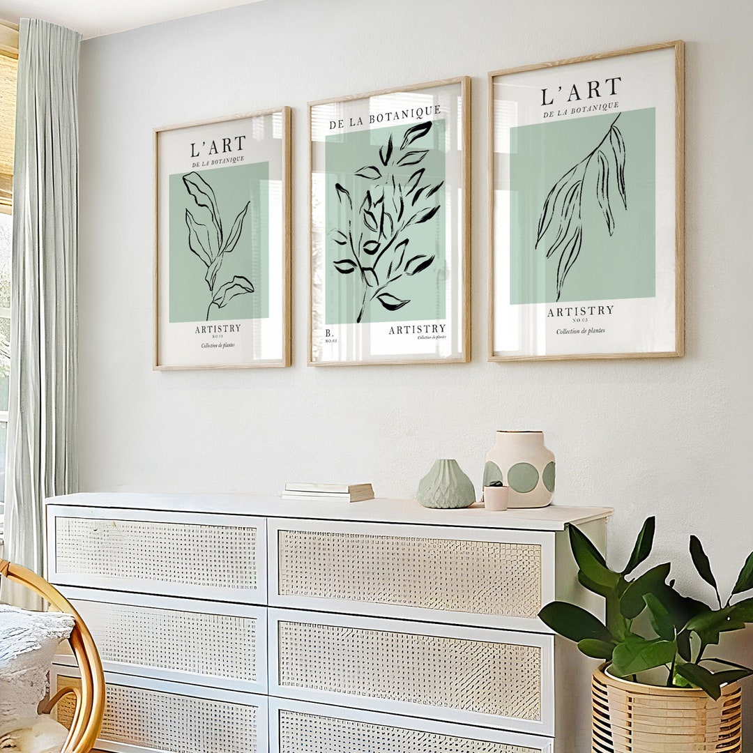 Set of 3 Wall Prints, Sage Green Wall Art, Green Wall Prints, Green