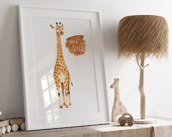 Stampa di giraffa, arte di giraffa, decorazione per cameretta con animali di giraffa, arte murale per cameretta con giraffa, stampe safari per cameretta con giraffa "stand tall", stampe di giraffa