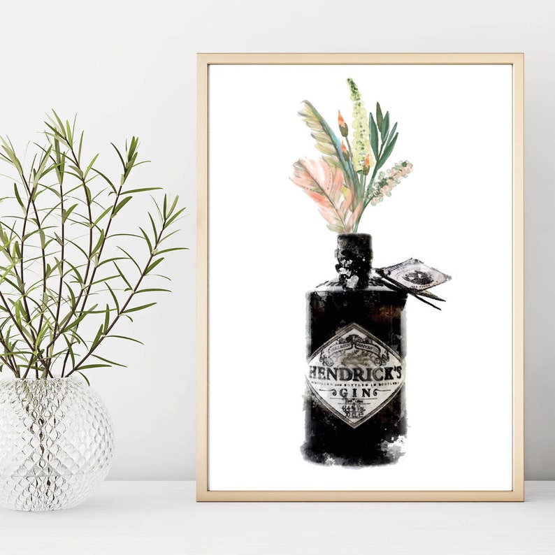 Botanical Gin Print Set of 2 Gin Quote Kitchen Decor Hendricks Gin Wall Art