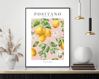 Lemon Branch Print, Amalfi Wall Art Print, Home Decor Prints, Kitchen Prints, Gallery Wall, Living Room Prints, Pink Print
