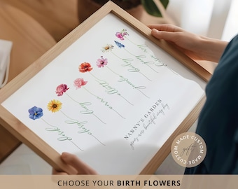 Grandma Gifts, Grandma Gift, Nanny Gift, Nana, Nanna, Nonna, Granny, Nannie Print, Garden Birth Flower Print, Christmas Gift