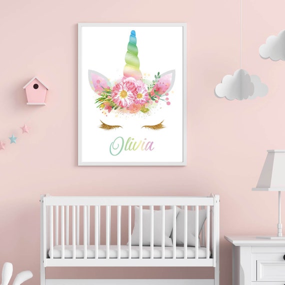Custom Girls Unicorn Print Nursery Unicorn Decor Girls Name Print Girls Room Unicorn Bedroom Print Wall Decor Typography Nursery Room