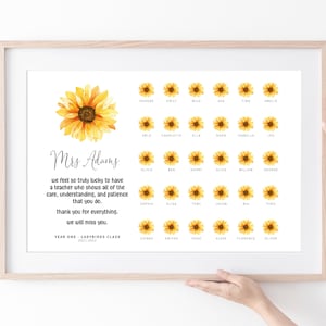 Gepersonaliseerde leraar cadeau, cadeau leraar klas, leraar bedankje bij het verlaten van geschenken, zonnebloemprint, cadeau einde schooljaar, leraar kleuterschool