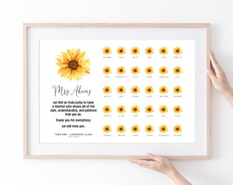 Personalised Teacher Gift, Teacher Class Gift, Teacher Thank You Leaving Gifts, Sunflower Print, End of Term Gift, School Nursery Teacher