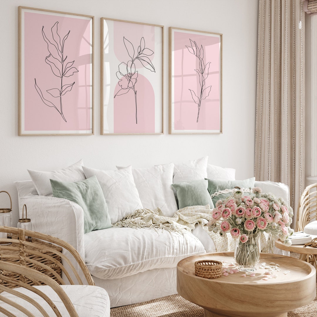 Pink Wall Art Prints in Set of 3, Botanical Wall Decor, Plant Wall Art ...