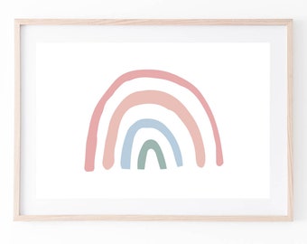 Impression aquarelle arc-en-ciel pour chambre de bébé : déco scandinave bohème