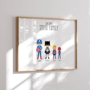 Personalised Family Superhero Print, Personalised Superheroes Print, Superhero Family Illustration, Custom Superhero Print, Superhero Family