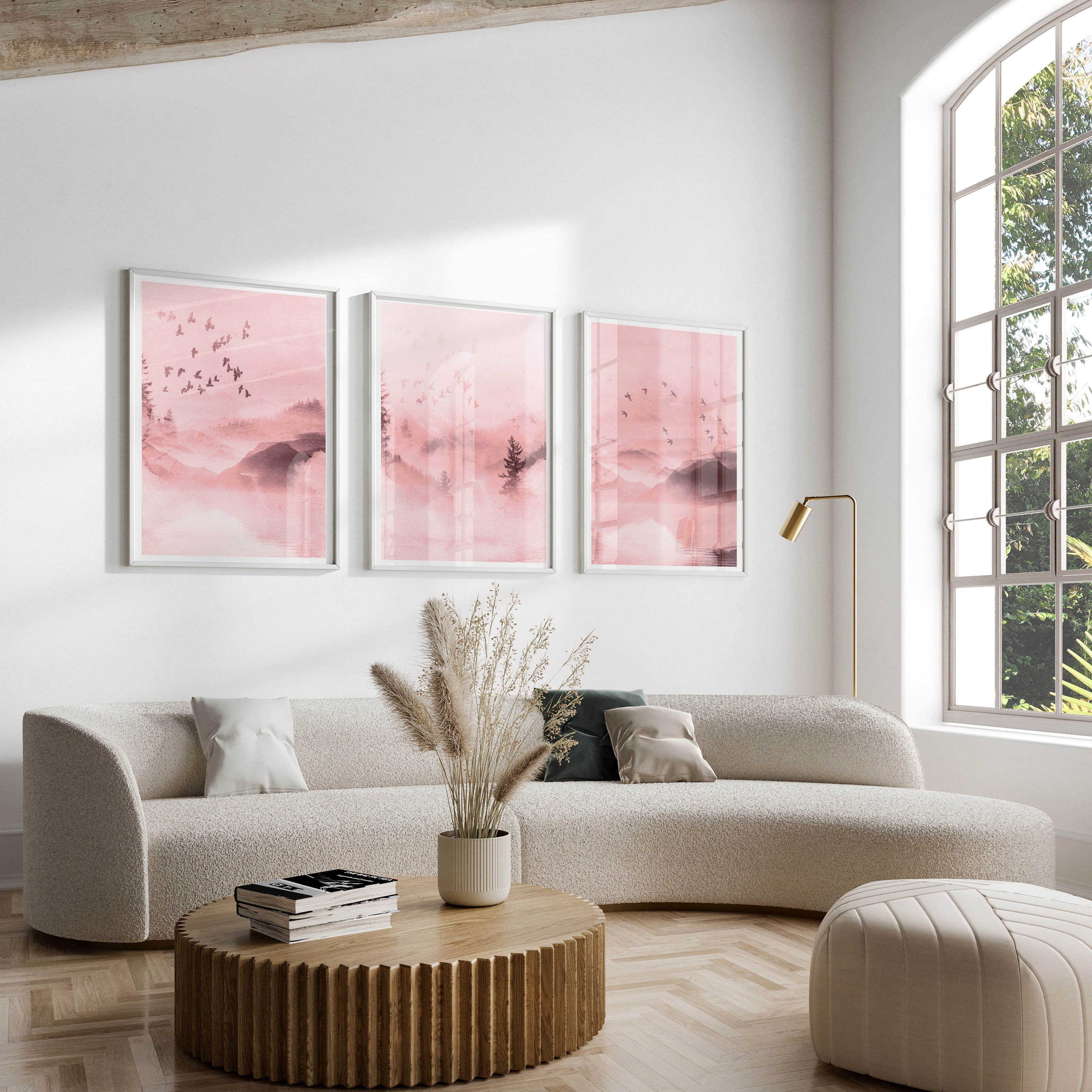 Pink Wall Art Prints Set of 3, Pink Landscape Abstract Wall Art Prints ...