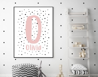 Lámina infantil personalizada con inicial rosa: Arte mural con letras
