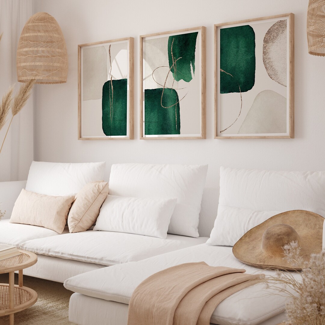 Green Gold Wall Art Prints in a Set of 3, Emerald Green Wall Art, Green
